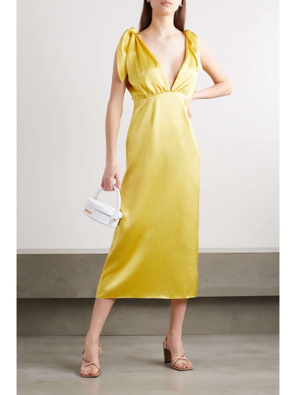 Bernadette yellow John silk satin v-neck midi sleeveless dress size 34 US 2 NWT